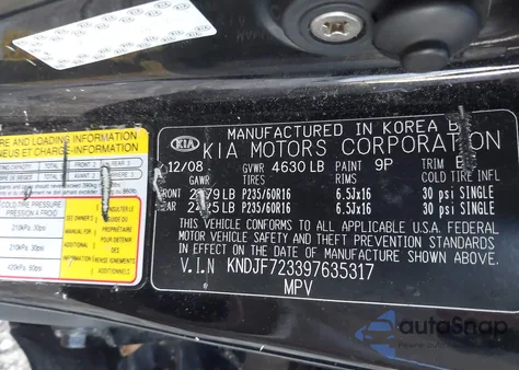 2009 Kia Sportage Lx V6 из США, поврежденный, VIN KNDJF723397635317